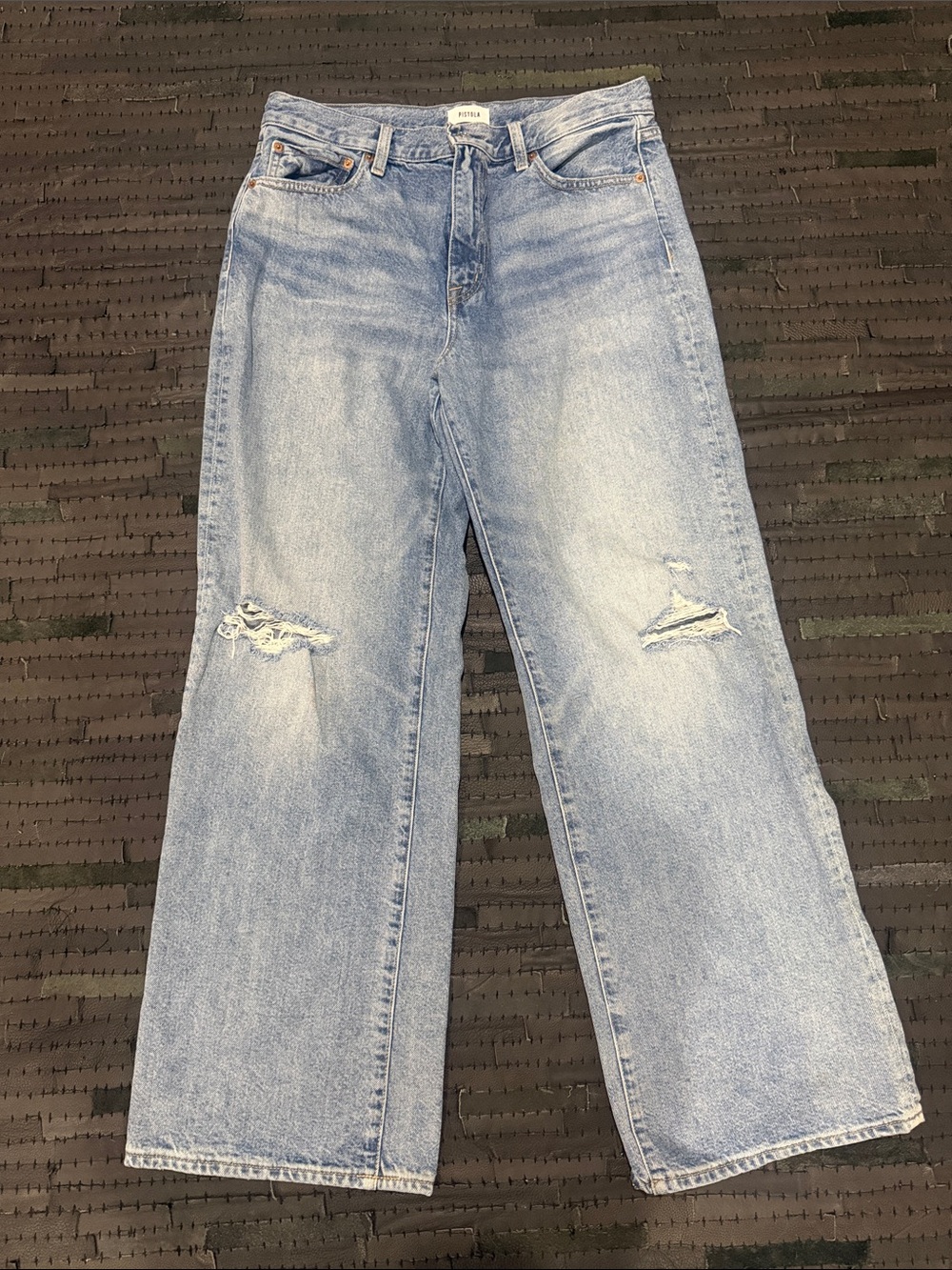 pistola light blue wide-leg ripped jeans